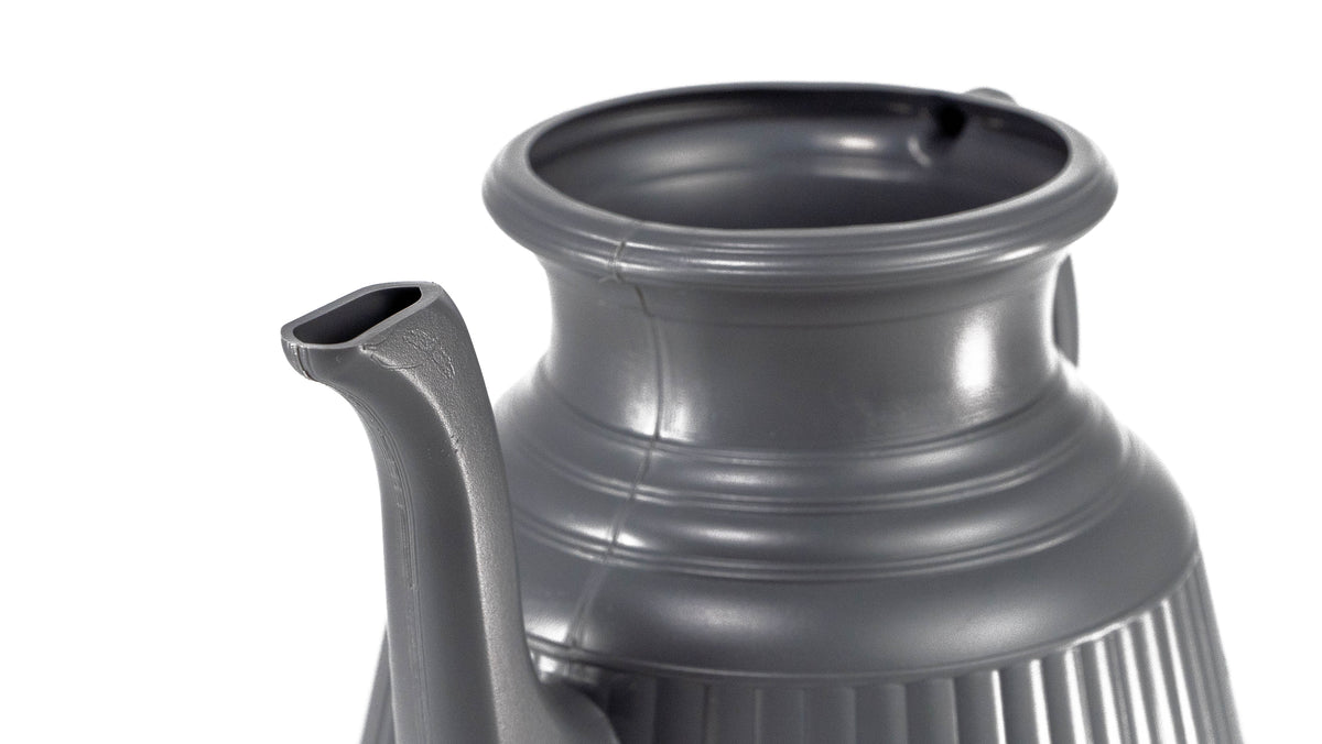 Close-up of Gray 2.25L Lota and Bodna toilet wash jug showing spout and wide opening