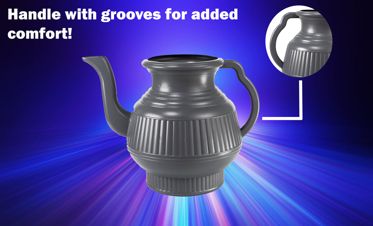 Gray 2.25L Lota and Bodna toilet wash jug showing grooved comfort handle